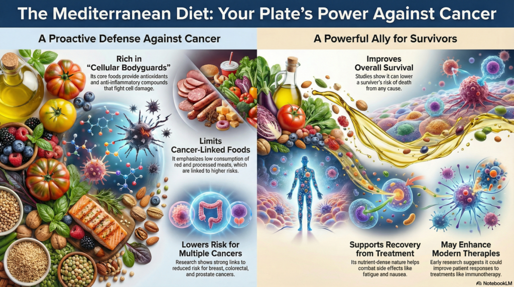 Mediterranean Diet, Cancer Prevention, Oncology Nutrition, Anti-Inflammatory Diet, Gut Microbiome, Polyphenols, Extra Virgin Olive Oil, Cancer Survivorship, Oxidative Stress, Plant-Based Nutrition, Nutritional Biochemistry, Dr. Belh Clinical Analysis, Evidence-Based Medicine